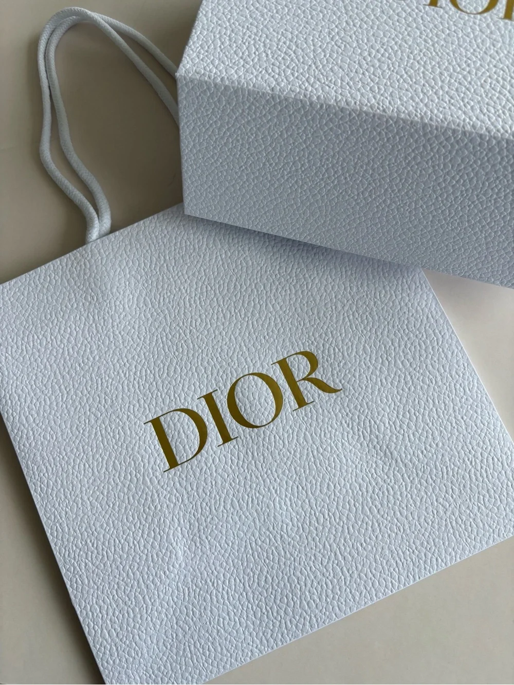 Dior White and Gold Logo Gift Tote and Box